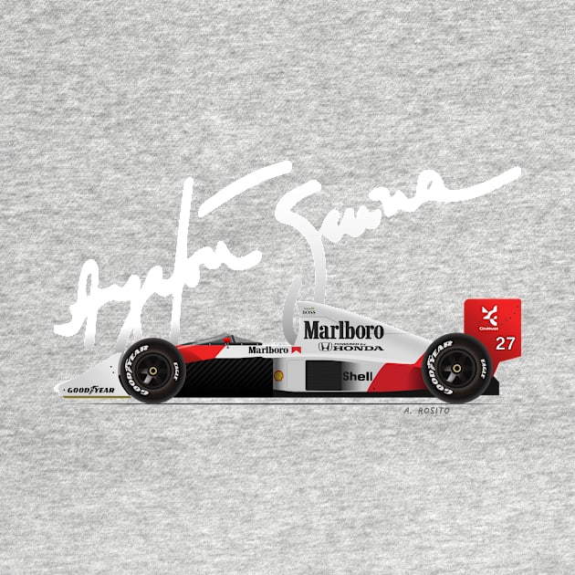 Ayrton Senna's McLaren MP4/5 Illustration with signature by Burro Wheel